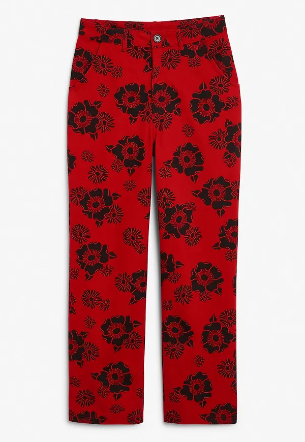 Full-length belt loop trousers - Red
