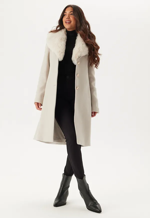 Fur Collar Wool Blend Coat