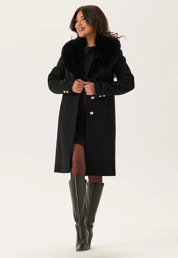 Fur Collar Wool Blend Coat