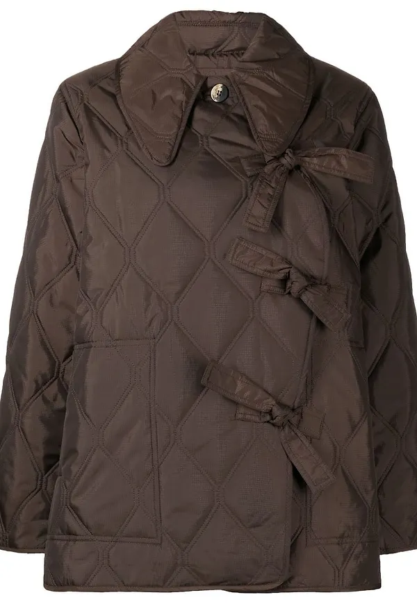 GANNI asymmetrisk quiltad jacka - Brun
