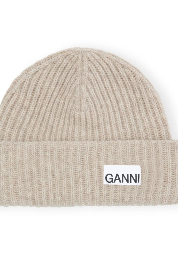 Ganni Beanie med logotyp Beige, Dam