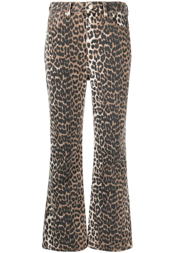GANNI Betzy leopardmönstrade croppade jeans - Neutral