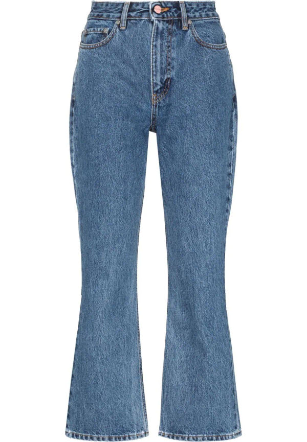 GANNI Betzy utsvängda croppade jeans - Blå