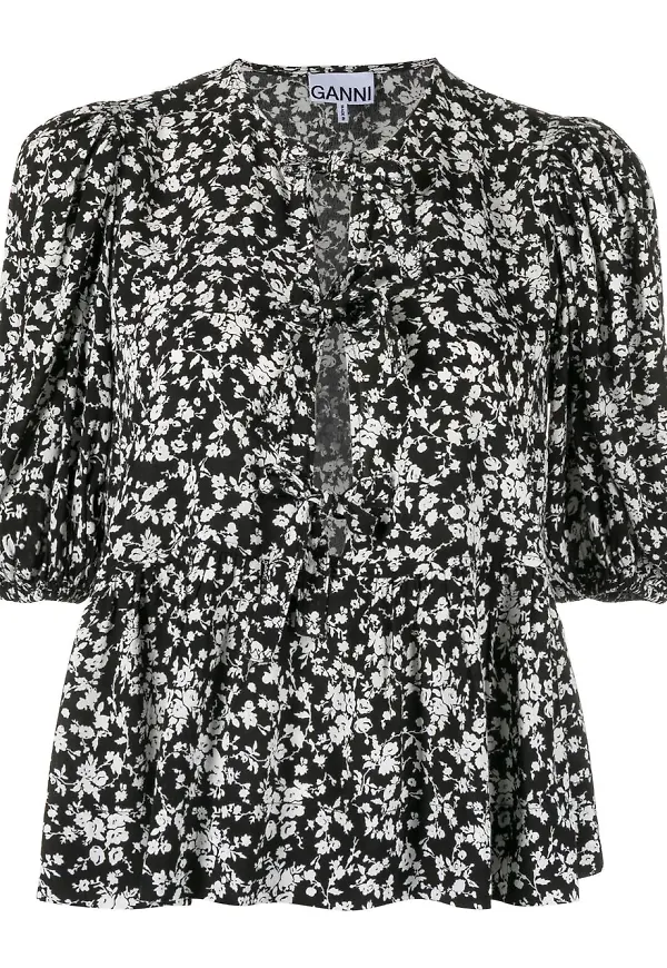 GANNI blommig blus - Svart