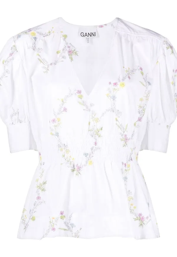 GANNI blommig blus - Vit