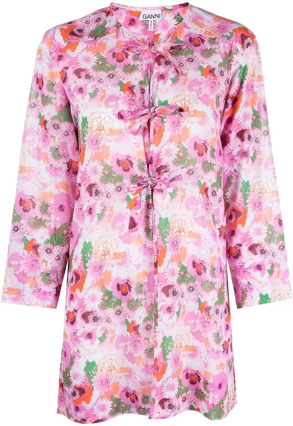 GANNI blommig stickad tunika - Rosa
