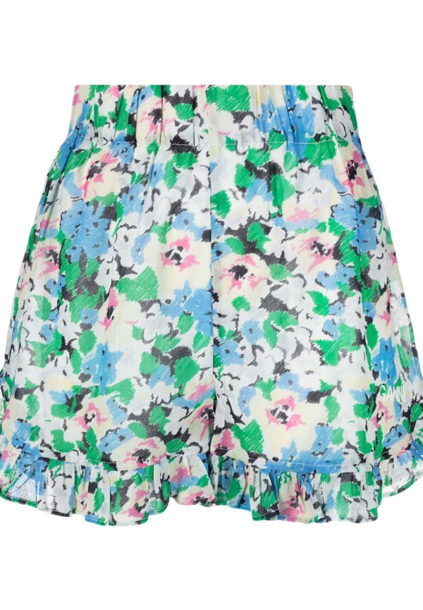 GANNI blommiga shorts med volangkant - Blå