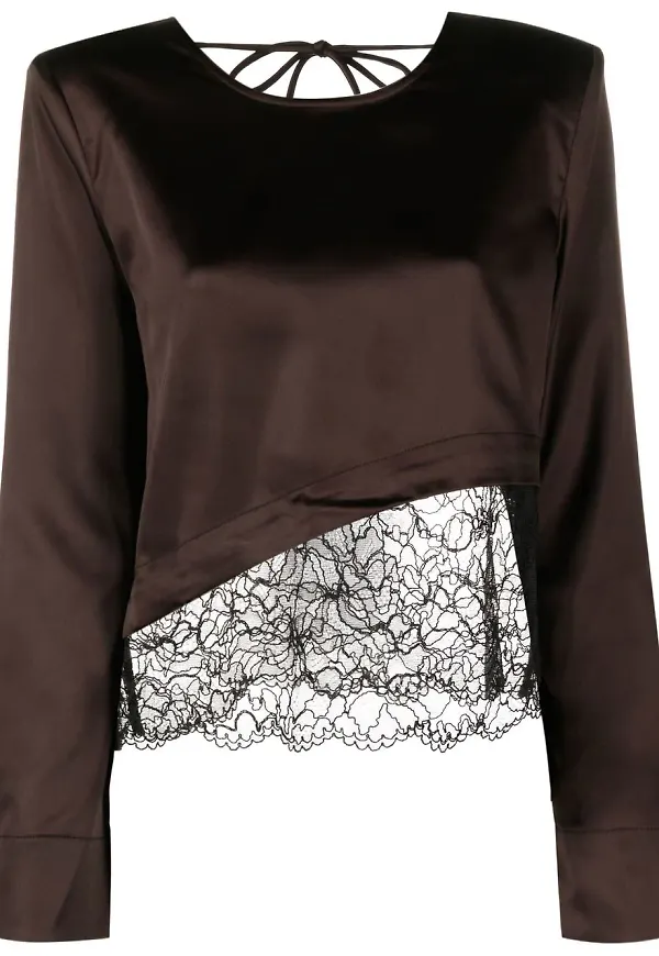 GANNI blus med spetspanel - Brun