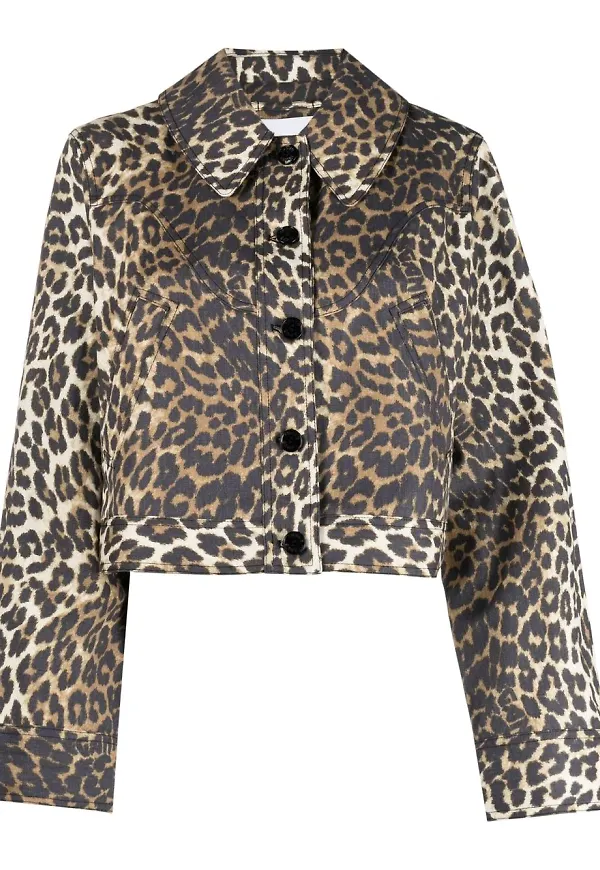 GANNI cropped leopard-print jacket - Brun