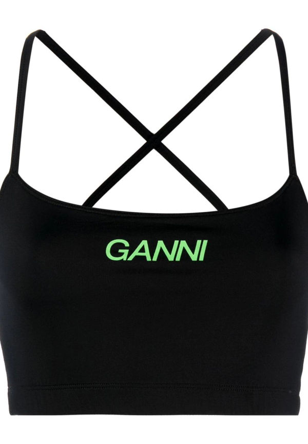 GANNI croptop med logotyp - Svart