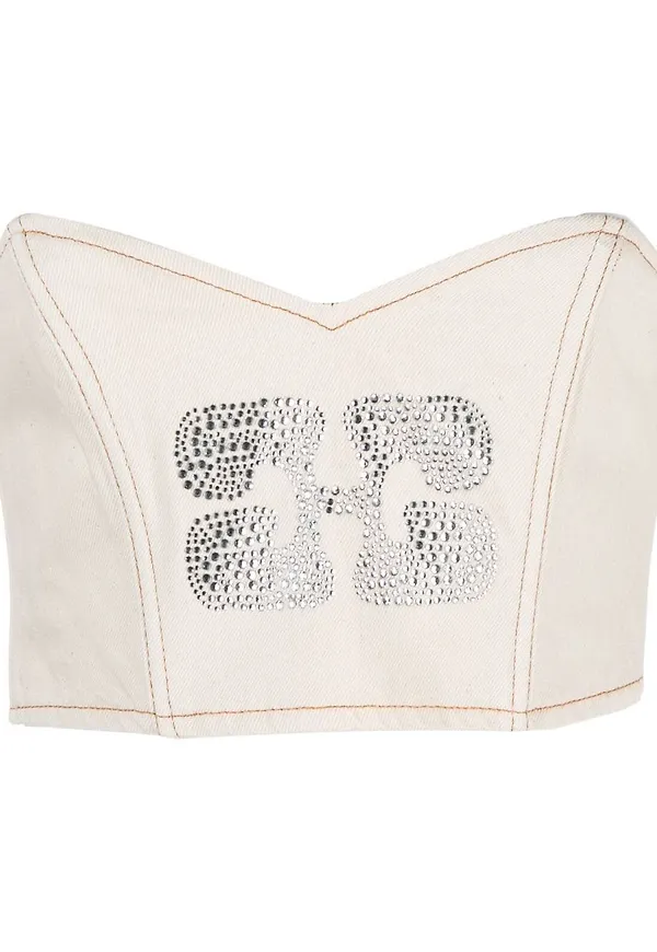 GANNI croptop med strassprydd logotyp - Neutral