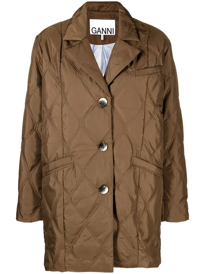 GANNI diamantquiltad jacka i oversize-modell - Brun