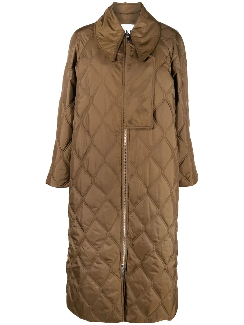 GANNI diamantquiltad lång kappa - Brun