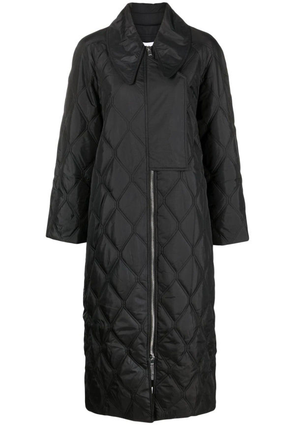 GANNI diamantquiltad lång kappa - Svart