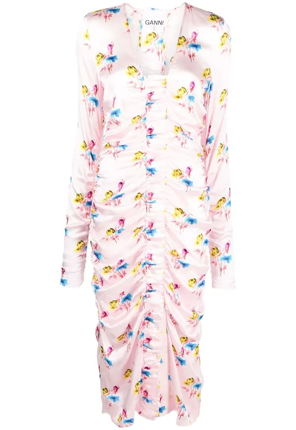 GANNI draperad klänning - Rosa
