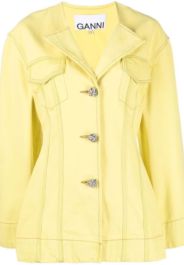 GANNI enkelknäppt jeansblazer - Gul