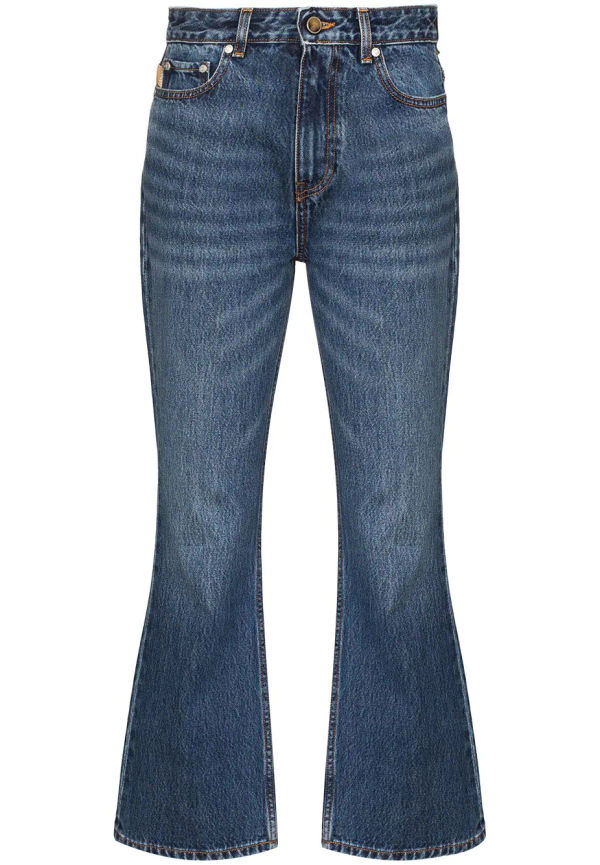 GANNI flared-jeans med broderad logotyp - Blå