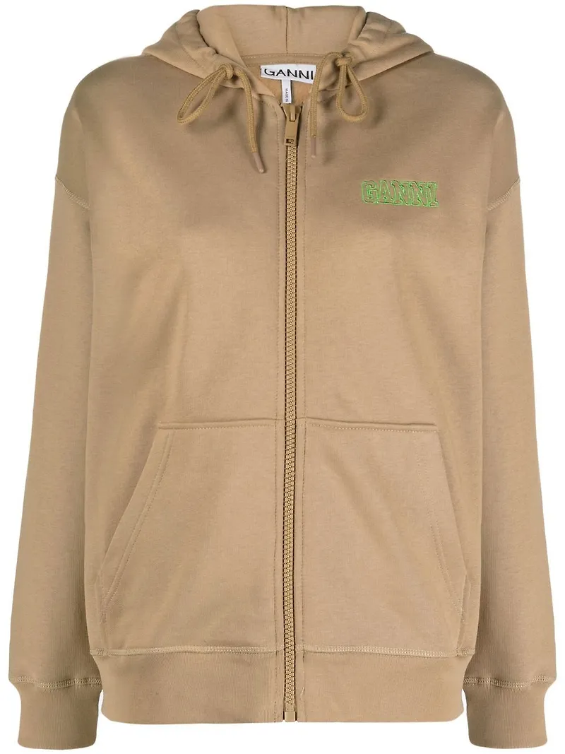 GANNI hoodie med broderad logotyp - Brun