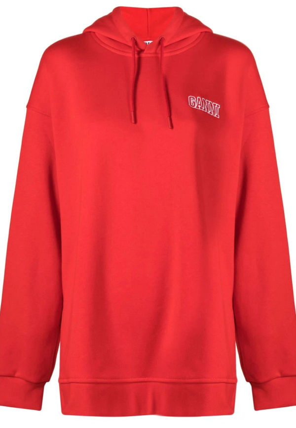 GANNI hoodie med broderad logotyp - Röd