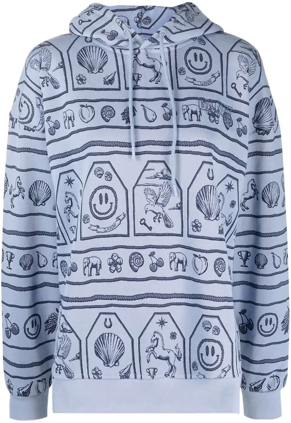GANNI hoodie med grafiskt tryck - Blå