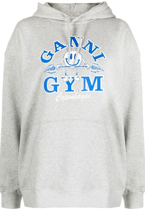 GANNI hoodie med tryck - Grå