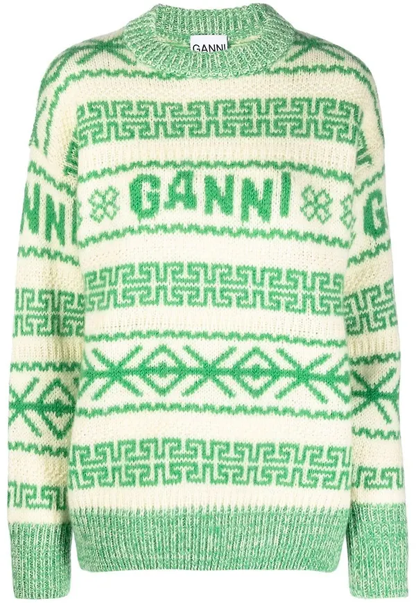 GANNI intarsiastickad tröja - Grön