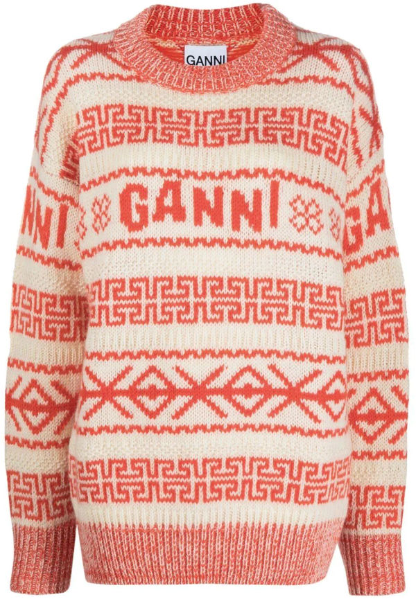 GANNI intarsiastickad tröja - Orange