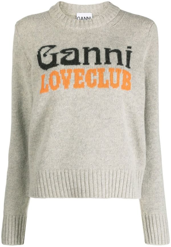 GANNI intarsiastickad tröja med logotyp - Grå
