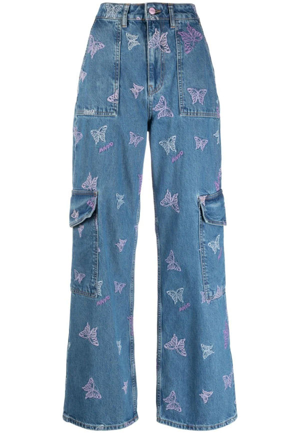 GANNI jeans med broderad logotyp - Blå