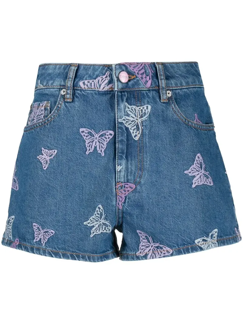 GANNI jeansshorts med fjäril - Blå