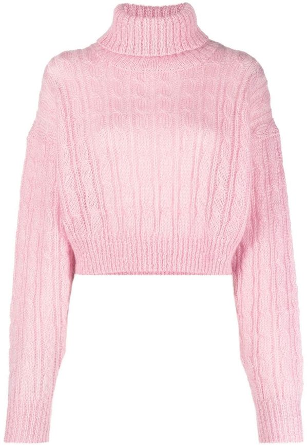GANNI kabelstickad tröja med rullkrage - Rosa