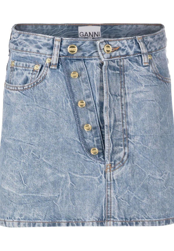 GANNI kort jeanskjol med skrynklad effekt - Blå