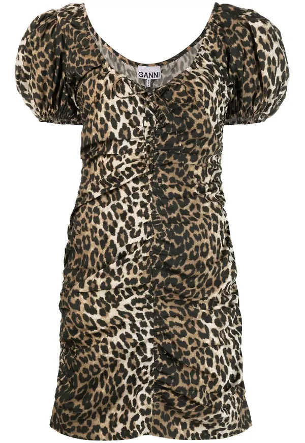 GANNI leopard-print organic cotton dress - Brun