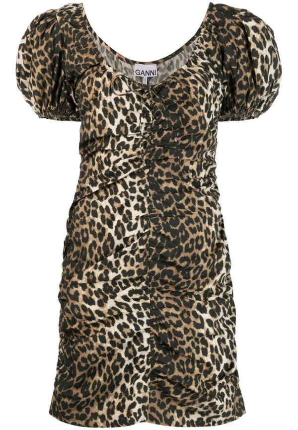 GANNI leopard-print organic cotton dress - Brun
