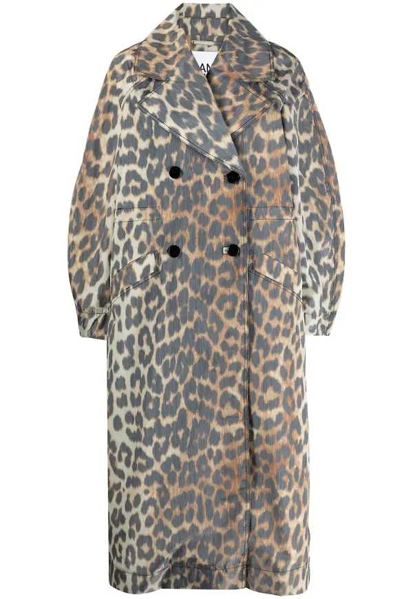 GANNI leopardmönstrad dubbelknäppt kappa - Grå