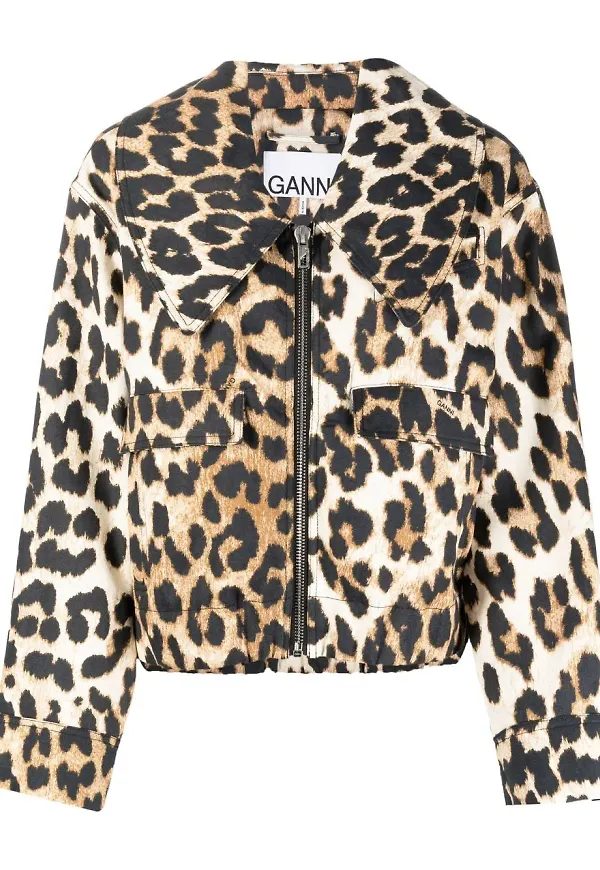 GANNI leopardmönstrad jacka med dragkedja - Svart