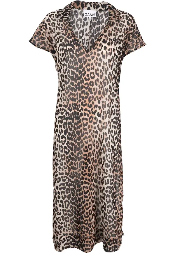 GANNI leopardmönstrad klänning - Brun