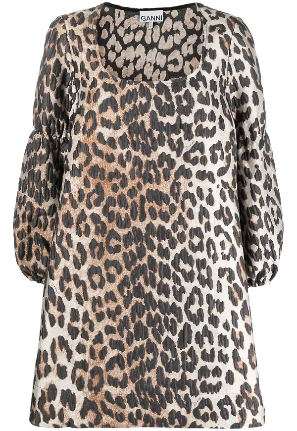 GANNI leopardmönstrad miniklänning - Brun