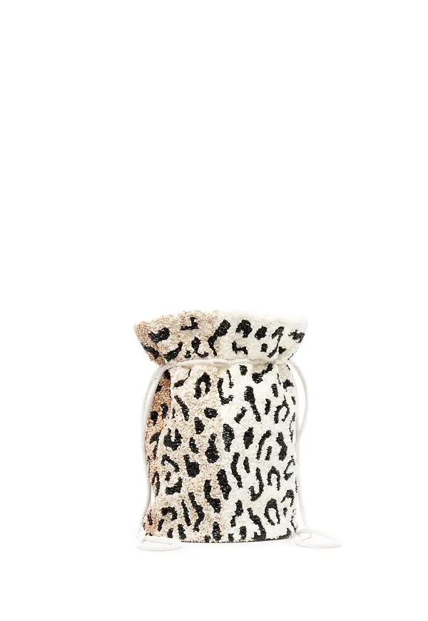 GANNI leopardmönstrad pärlad pouch-väska - Brun