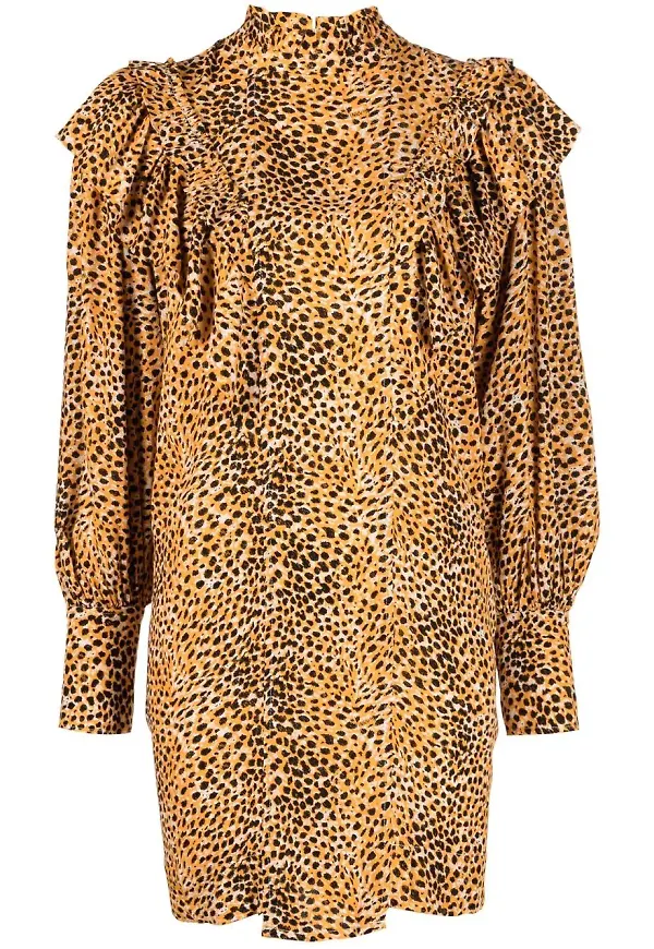 GANNI leopardmönstrad volangklänning - Orange