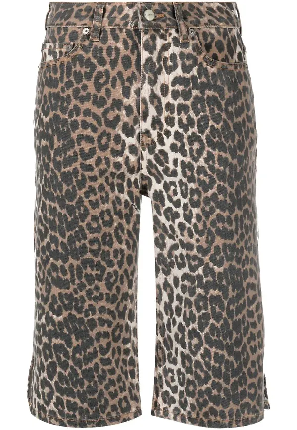 GANNI leopardmönstrade knäshorts - Brun