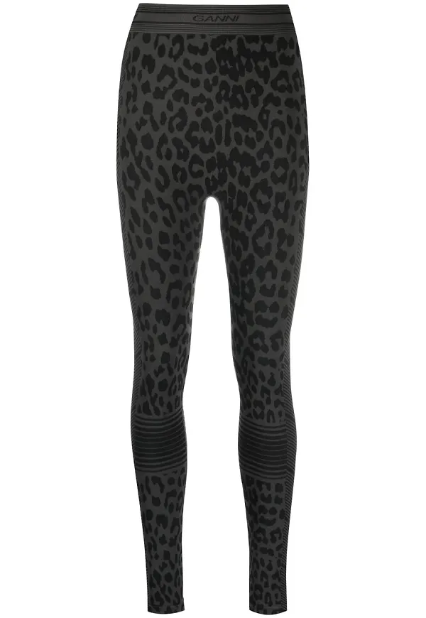 GANNI leopardmönstrade leggings - Svart