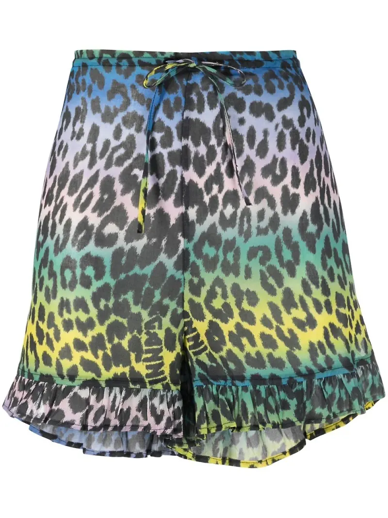 GANNI leopardmönstrade shorts med elastisk midja - Blå