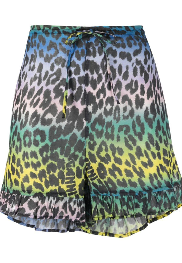GANNI leopardmönstrade shorts med elastisk midja - Blå