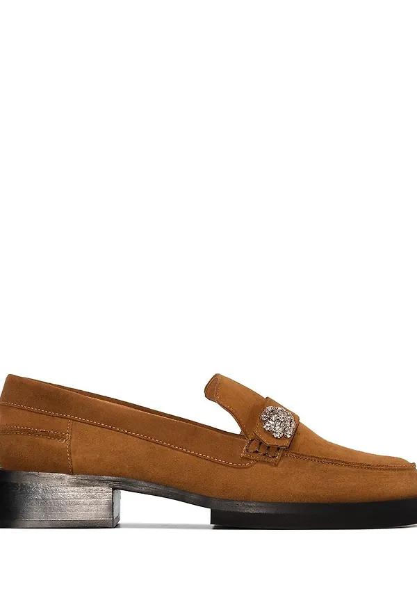 GANNI loafers med strassknapp - Brun