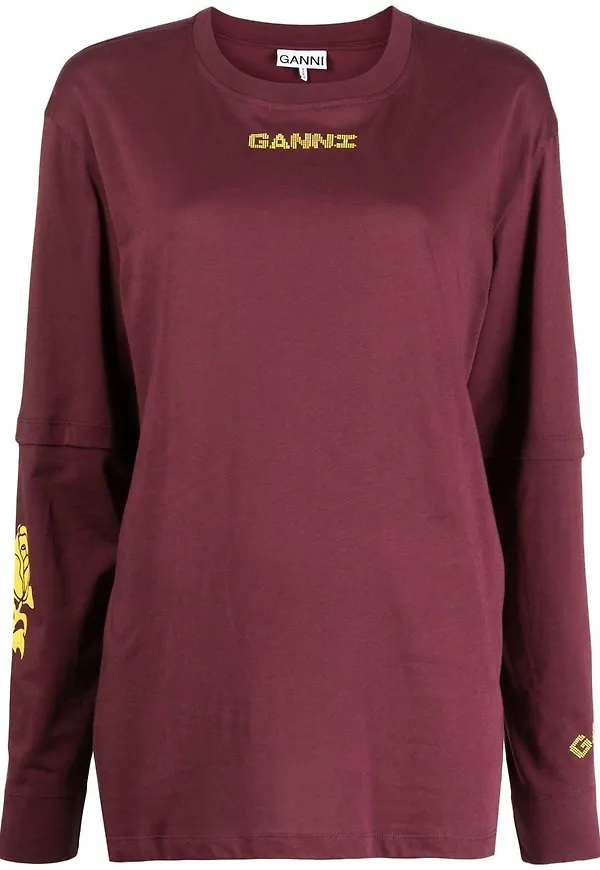 GANNI långärmad t-shirt - Röd
