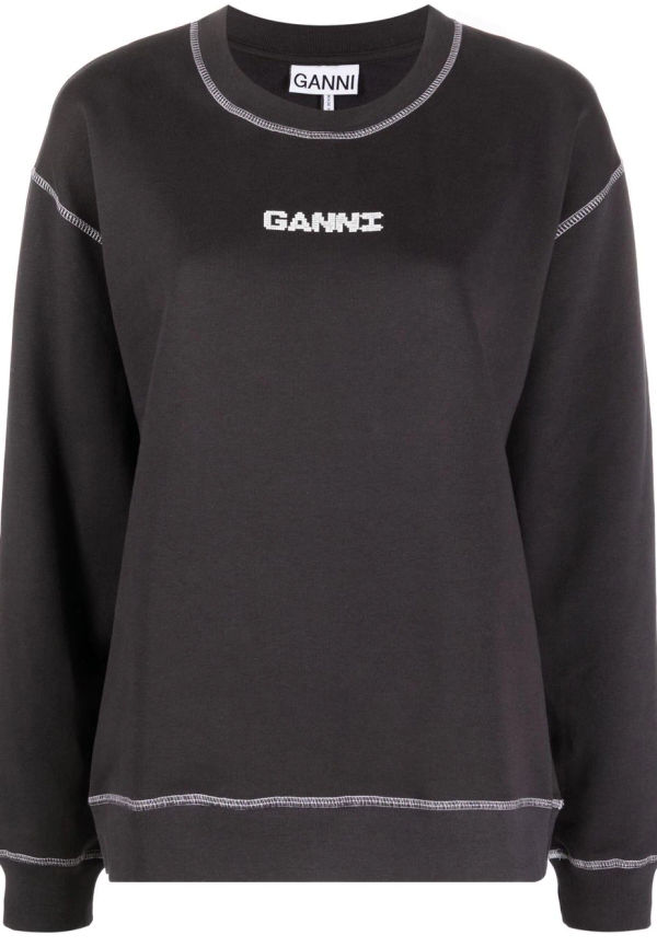 GANNI långärmad t-shirt med logotyp - Grå