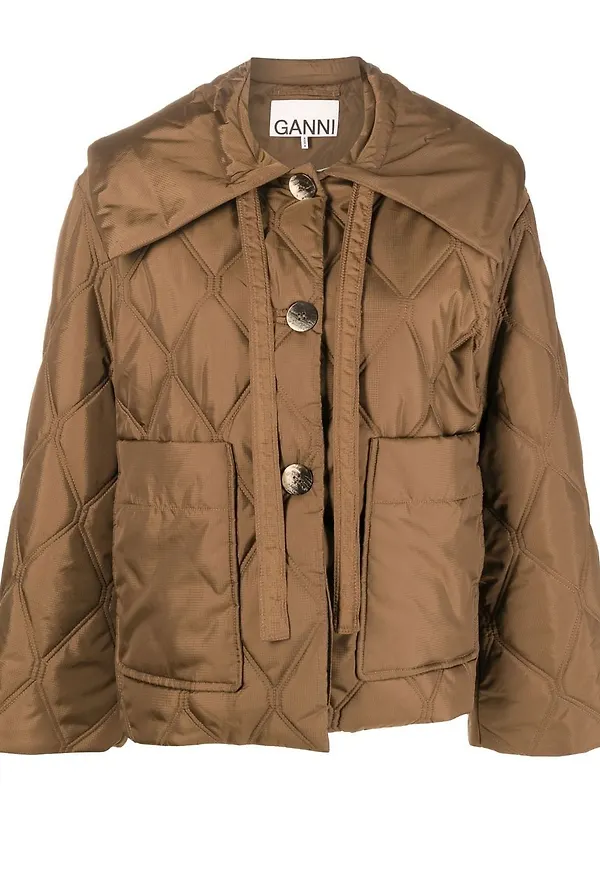 GANNI quiltad jacka i återvunnen polyester - Brun