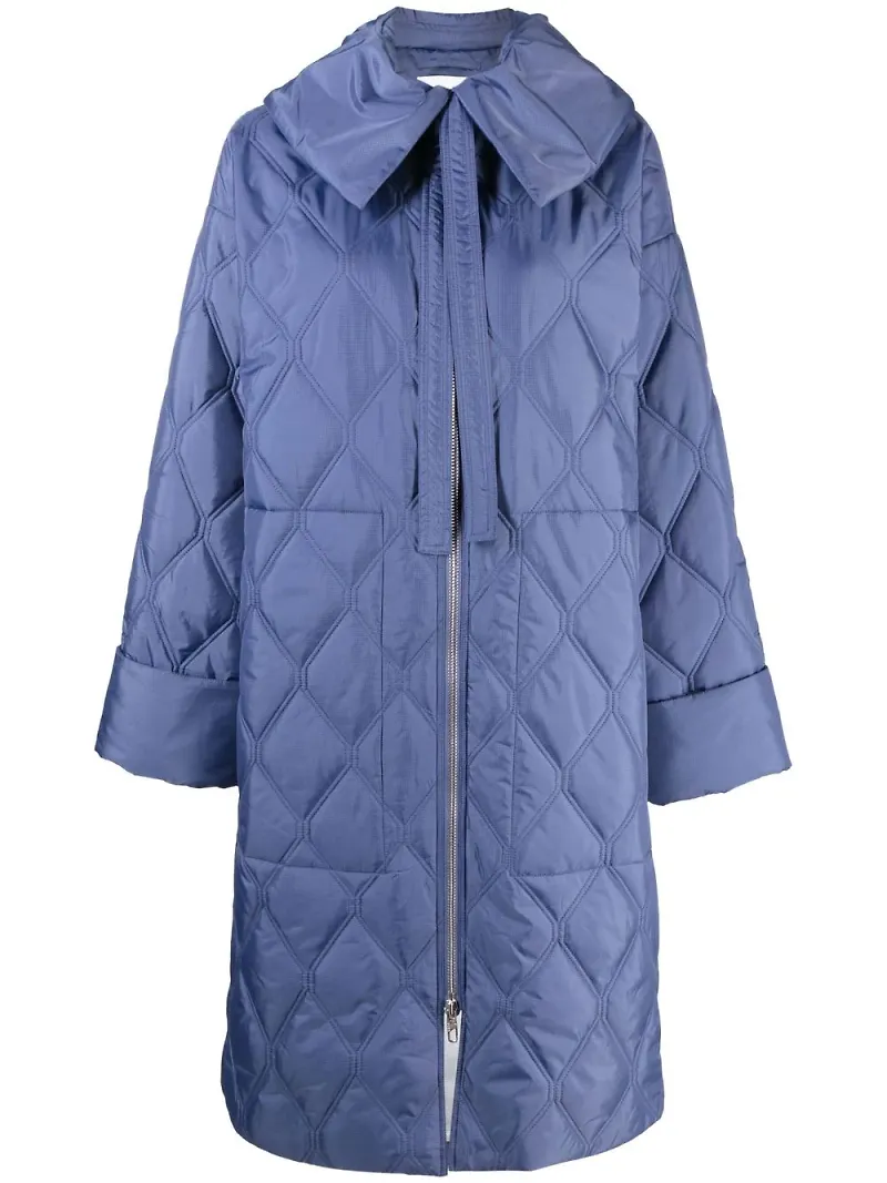 GANNI quiltad kappa i återvunnen polyester - Blå