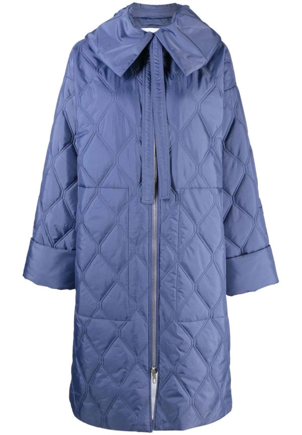 GANNI quiltad kappa i återvunnen polyester - Blå